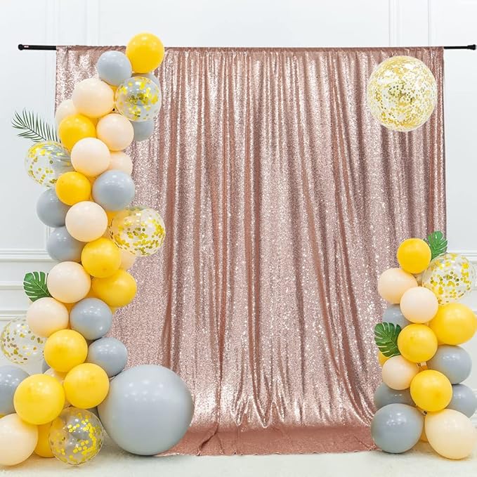 Eternal Beauty Rose Gold Sequin Backdrop, 8x10 Ft Glitter Background Curtains for Shimmer Photography Party Wedding Birthday Back Drop Decor