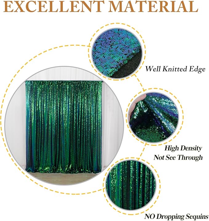 ShinyBeauty Iridescent Green Sequin Backdrop 10FTx10FT Photo Backdrops Green Blue Curtains 10FT Shimmer Fabric Backdrop Christmas, Happy Birthday, Studio Backgrounds