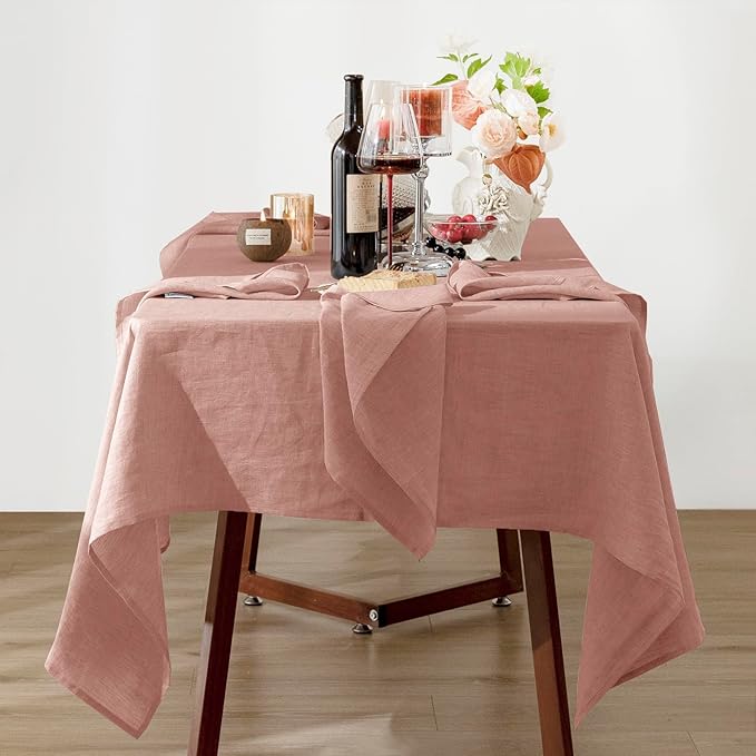 Rectangular Linen Tablecloth in Muddy Pink, 60 x 108 Inch, 100% Linen