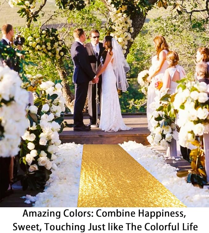 Sequin Aisle Runner, Gold, 4 x 30 Ft One-Piece Seamless Floor Runner
