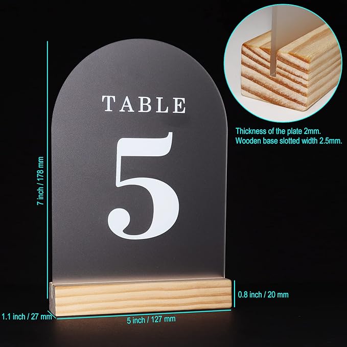 Tabletop Signs: Frosted Acrylic Table Numbers 1-25 with Wood Stands