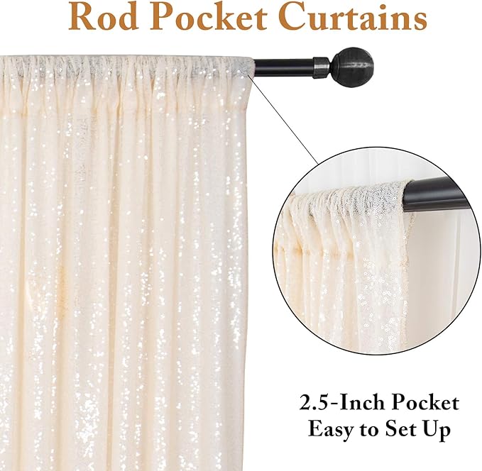 ShinyBeauty Ivory Backdrop 2FTx8FT Sequin Curtains 8 Pieces Photo Backdrops Glitter Photograph Background Beige Curtain Panles for Birthday/Baby Shower/Prom Decorations