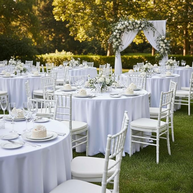 Round Tablecloths 108 Inch White Polyester Fabric 6 Pack
