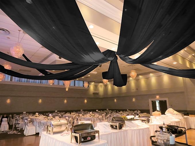 6 Panels Black Ceiling Drapes for Wedding 5ftx40ft Ceiling Drapes Wedding Arch Draping Fabric Cheesecloth Sheer Curtain Romantic Ceiling Decorations for Weddings Party Banquet Ceremony Stage