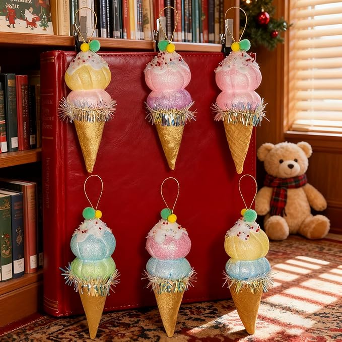 LANGXUN 6pcs Ice Cream Candy Land 2025 Xmas Birthday Party Suppiles Decoration, Hanging Candy Cane Christmas Tree Décor, Christmas Decorative Hanging Ornaments Crafts