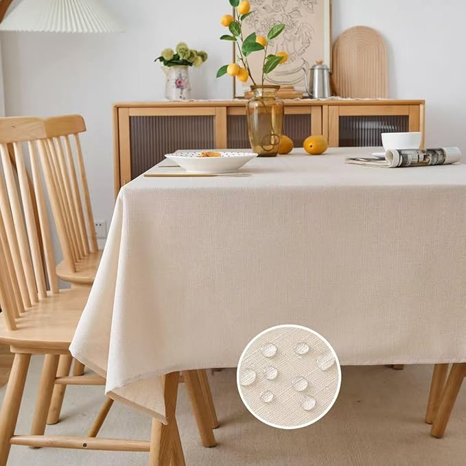 NLMUVW Linen Table Cloth for Rectangle Table, Champagne Tablecloth Water Resistant Farmhouse for Party, Kitchen Dining, 54 x 96 Inch