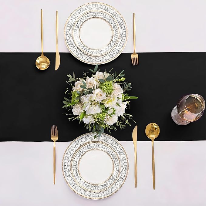 SHEJIZE 20 Pack Black Satin Table Runner 12x108 Inches Long, Bright Silky Smooth Satin Table Runner Table Decor for Wedding Banquet Christmas Prom Event Birthday Party