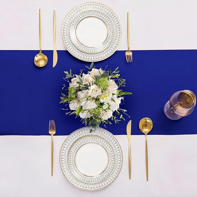 SHEJIZE 2 Pack Royal Blue Satin Table Runner 12x108 Inches Long, Bright Silky Smooth Satin Table Runner Table Decor for Wedding Banquet Christmas Prom Event Birthday Party