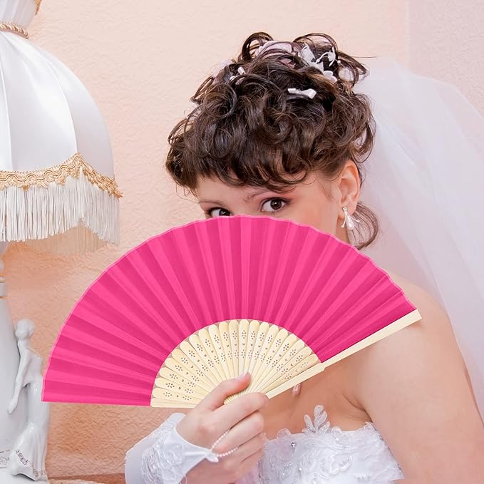 MCEAST 30-Piece Silk Folding Fans with Bamboo Frames - Multicolor, Perfect for Weddings, Parties, Home Decor