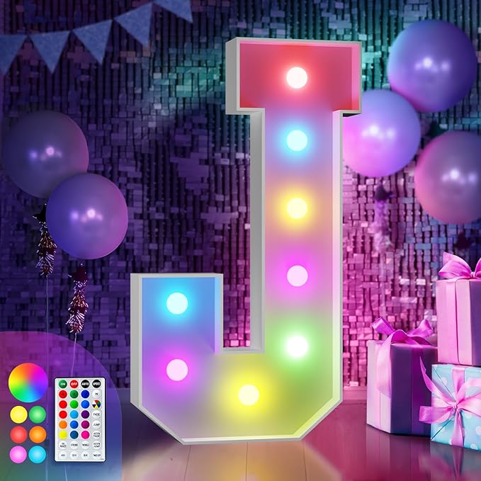 Party Decorations: Light Up Marquee Letter J with Remote Control and Timer