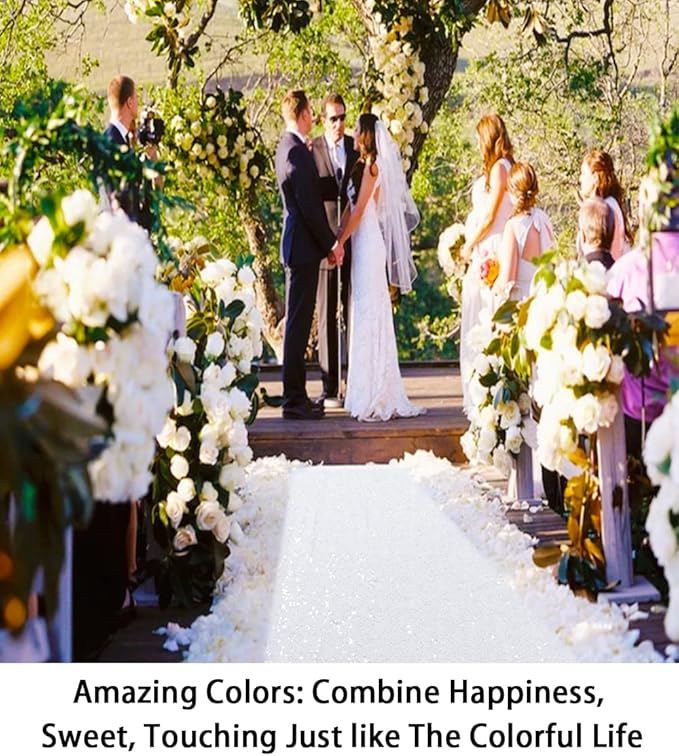 Sequin Aisle Runner, White, 3 x 15 Ft Rectangular for Weddings