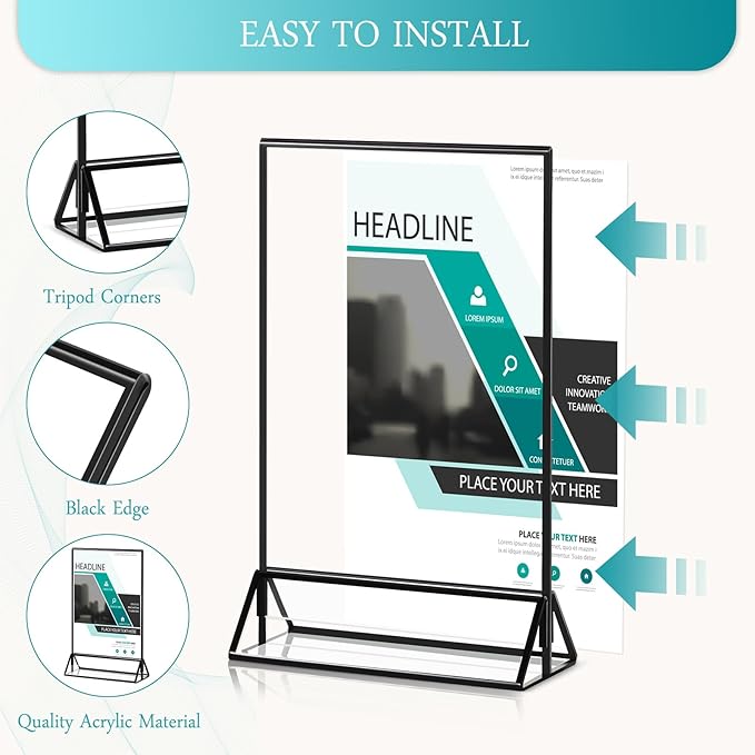 Acrylic Menu Holders, 12 Pack Black Frame Table Sign Holders