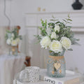 Faux Flowers with Vase, Artificial Silk Roses in Vase
