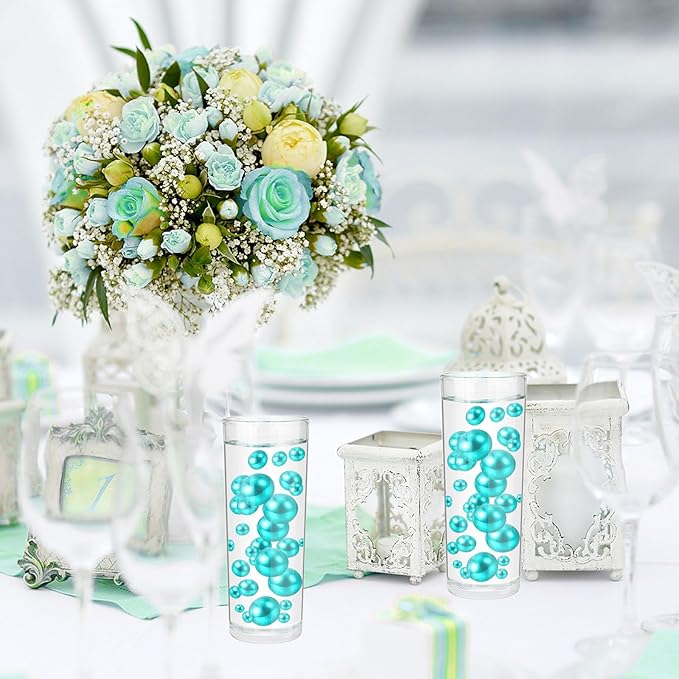 Vase Fillers, 100 Teal No-Hole Faux Pearl Beads in 3 Sizes