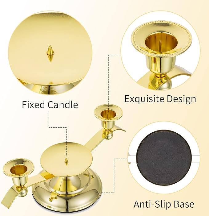 Candlestick Holder Set, 3-Arm Gold Metal Unity Candle Stand