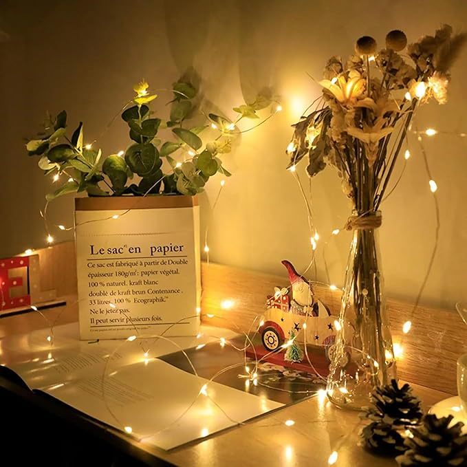 100 Pack Fairy Lights 7Ft 20 LED Twinkle String Lights 3 Modes Battery Operated Waterproof Firefly Starry for Mason Jar Party Wedding Christmas Valentines Day Table Centerpieces,Warm White