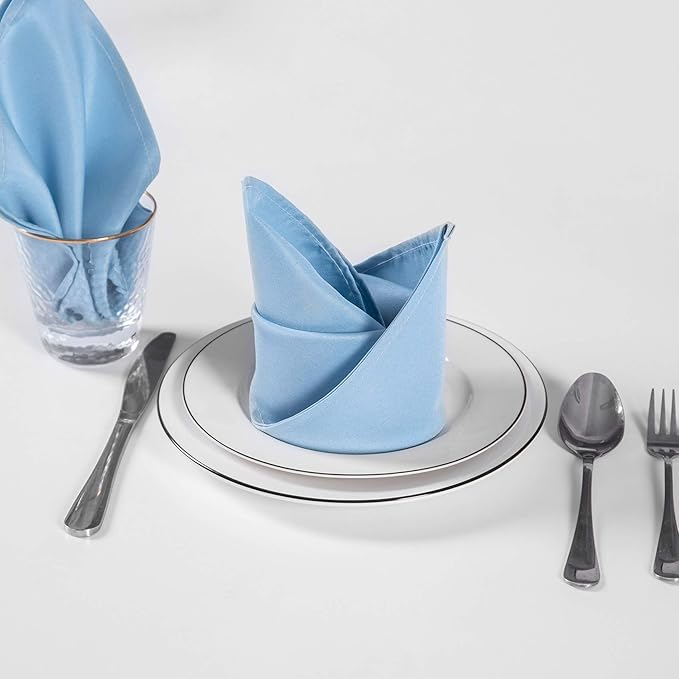 Cloth Napkins 17x17 inch Washable Polyester Dinner Napkins Soft Table Napkins for Wedding Party Dining Banquet(Blue Mist,50PCS)