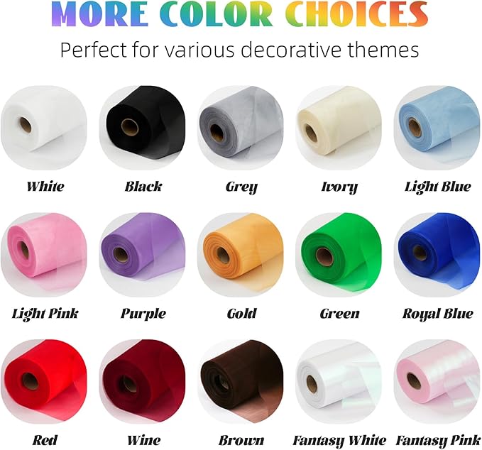 Crystal Organza Fabric Tulle 11 Inch by 50 Yards Sheer Tulle Rolls for DIY Craft Wedding Party Baby Shower Decor Gift Wrapping Party Supplies (Black)