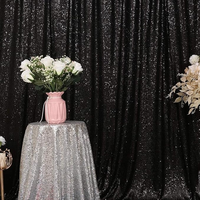 Eternal Beauty Black Sequin Backdrop, 20x10 Ft Halloween Glitter Background Curtains for Shimmer Photography Party Wedding Birthday Back Drop Decor