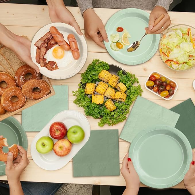 Party Packs - 60 Piece Sage Green Gradient Paper Plates and Napkins Set