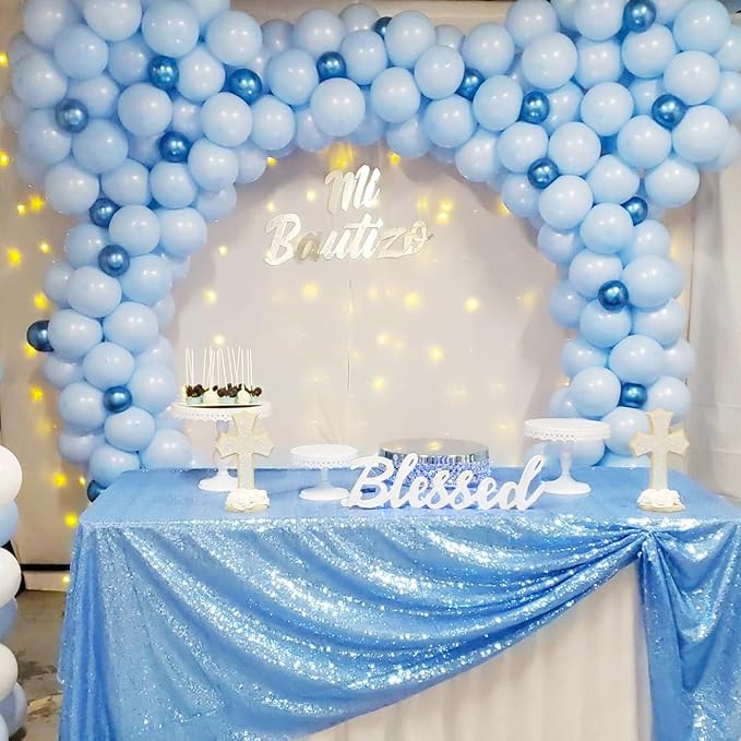 ShinyBeauty Sequin Tablecloth Square 54x54-Inch Baby Blue Table Cloths for Round Table Light Blue Sequin Fabric Tablecloth Overlay Glitter Tablecloth Linen for Parties Small Square Tablecloth