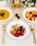Plastic Bowls with Silver Rim, 50 Pack – White