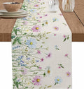 Vintage Wildflowers Cotton Linen Table Runner for Dining Kitchen, Wedding Outdoor Party Tablerunners Decoration, Farm Floral Pink Botanical Plants Dresser Scarf Coffee Tablecloth Runners 13x108 Inches