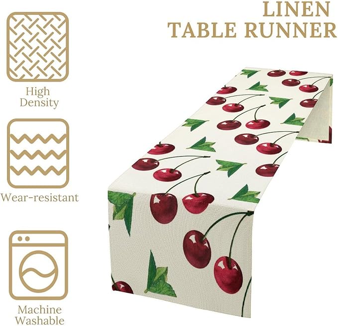 Red Cherry Table Runner Watercolor Tropical Fruit Spring Summer Wild Berry Dinner Runner for Girl Baby Party Holiday Home Kitchen Dining Table Decor 13x90