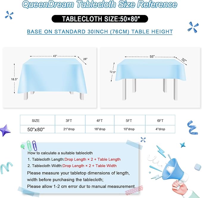 QueenDream Sparkly Sequin Tablecloth - Baby Blue Table Cloth 50x80 Inches Rectangle Table Overlay Fabric for Birthday Parties Baby Shower Decoration