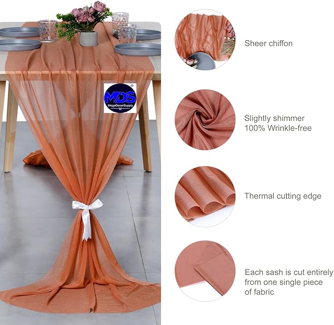 MDS Halloween Chiffon Table Runner - 15 Pack, 29 x 120 Inches, 10ft Each - Sheer Spooky Table Runners for Haunted House Parties, Trick-or-Treat Tables, Witchy Décor, Wedding & Events - Coral Peach