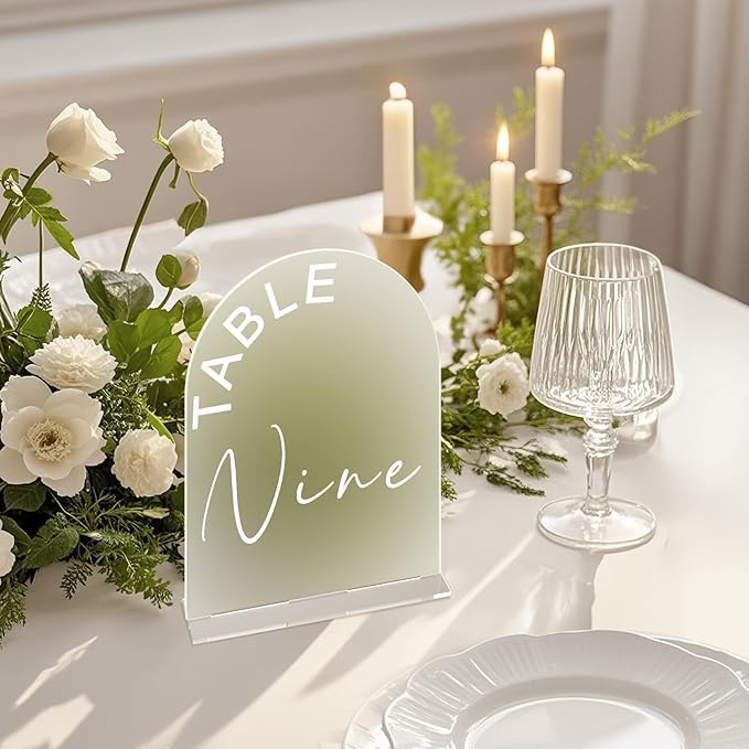 Frosted Arch Wedding Table Numbers 1-10 with Stands, 5x7 Inch Acrylic Arch Sign with Holder for Wedding Reception Table Centerpiece Decoration