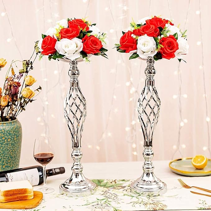 Candlestick Holders, 2-Piece Metal Flower Stand Centerpiece, 20.5-Inch