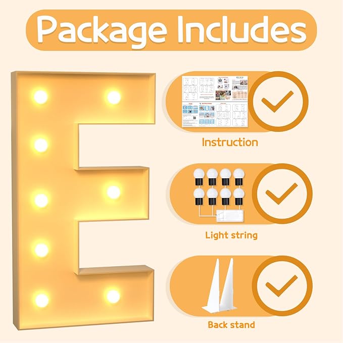 Decorations: 3 Ft Light Up Marquee Letter E in Foam with Light String
