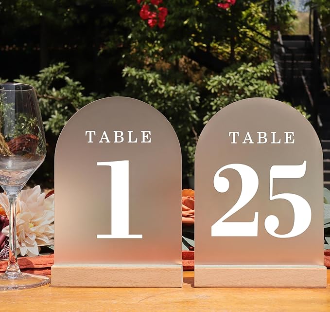 Tabletop Signs: Frosted Acrylic Table Numbers 1-25 with Wood Stands