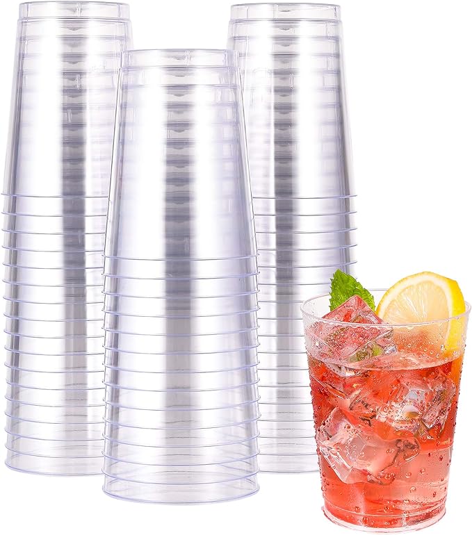 Party Cups, 10 oz Clear Disposable Plastic Tumblers, Pack of 50