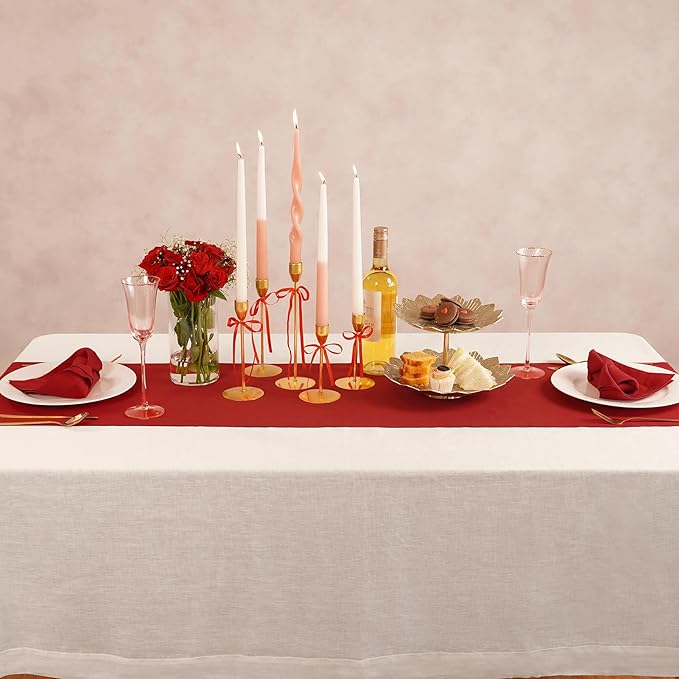 Red Table Runner 72 Inch – Cotton Linen Hemstitch Farmhouse Table Runner 14x72 – Washable Fabric for Dining, Fall, Halloween, Thanksgiving, Spring, Summer, Wedding, Everyday Décor – Serena
