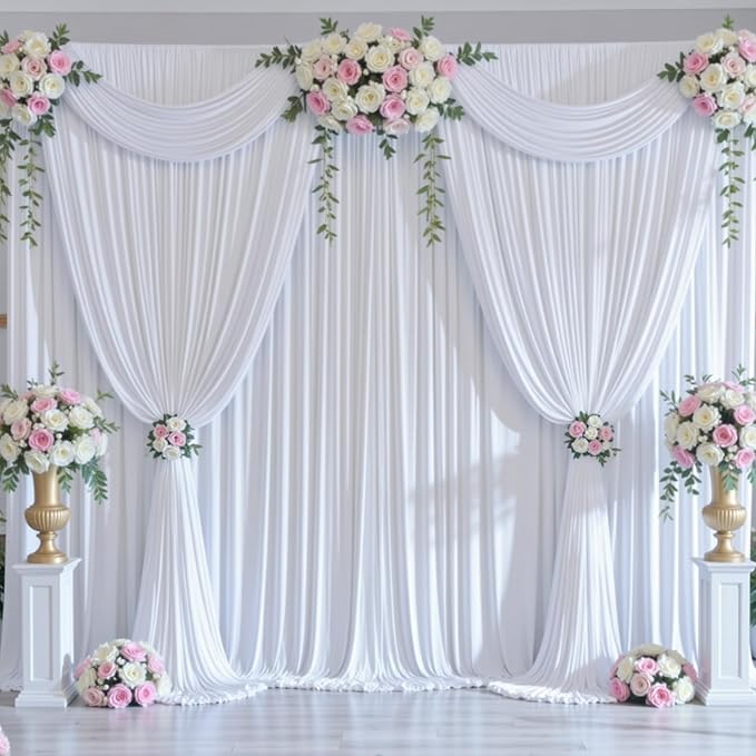 40ftx10ft Wrinkle Free White Backdrop Curtains for Party Background, 8 Panels 5x10ft Silky Polyester Photo Backdrop Drapes Back Drop Cloth for Wedding Birthday Photography Bridal Baby Shower Decor