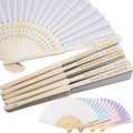 Personalized Folding Hand Fans Engraved Silk Fans, Summer Wedding Fans, Custom Silk-Bamboo Fans Wedding Party Favor Bridal Shower Gifts (30 Pieces), White