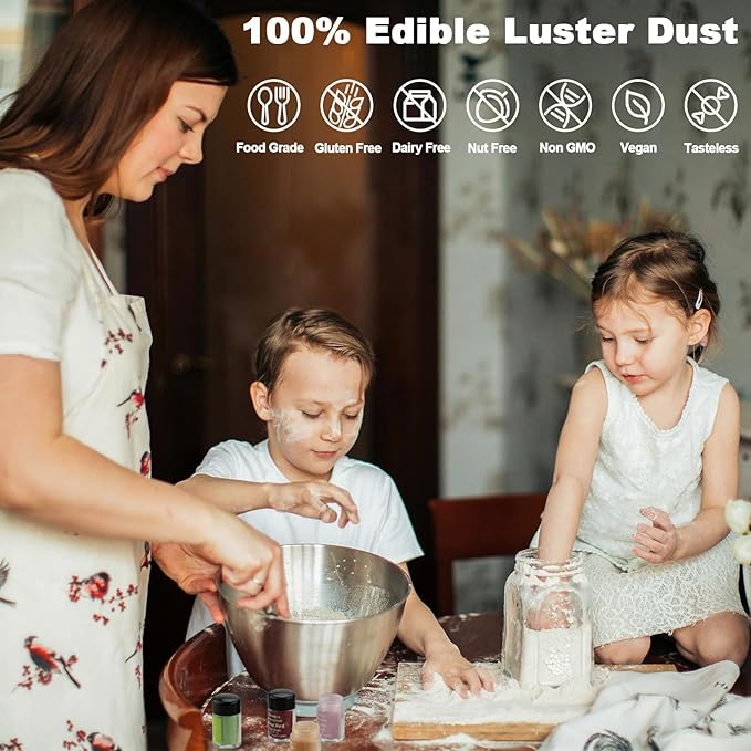 Dusting Powder Set, 10 Colors Food Grade Edible Glitter for Cakes and Drinks