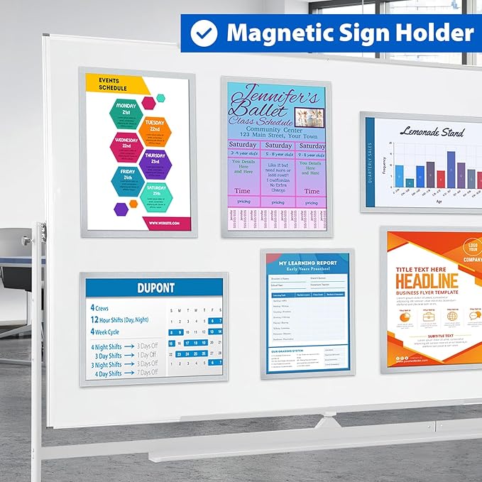 5Packs Magnetic Sign Holder 8.5 x 11, Self Adhesive Display Picture Frame with Magnetic Frame and Clear PVC for Office Store Home Door Window Refrige Magnetic Paper Holder, Silver