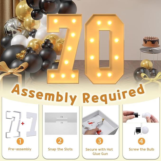 Event Party Supplies: 3 Ft Light Up Marquee Numbers, Foam Board
