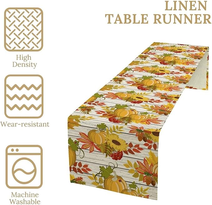 Autumn Table Runner,Seasonal Pumpkins Thanksgiving Kitchen Dining Table Decoration for Home Party Decor 13x36 Inch