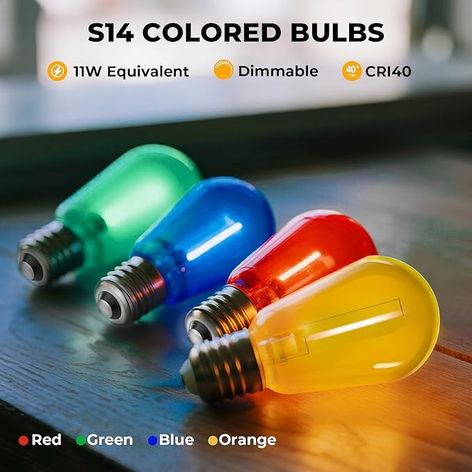 LED Bulbs 24 Pack S14 Multicolor Outdoor Replacement Bulbs