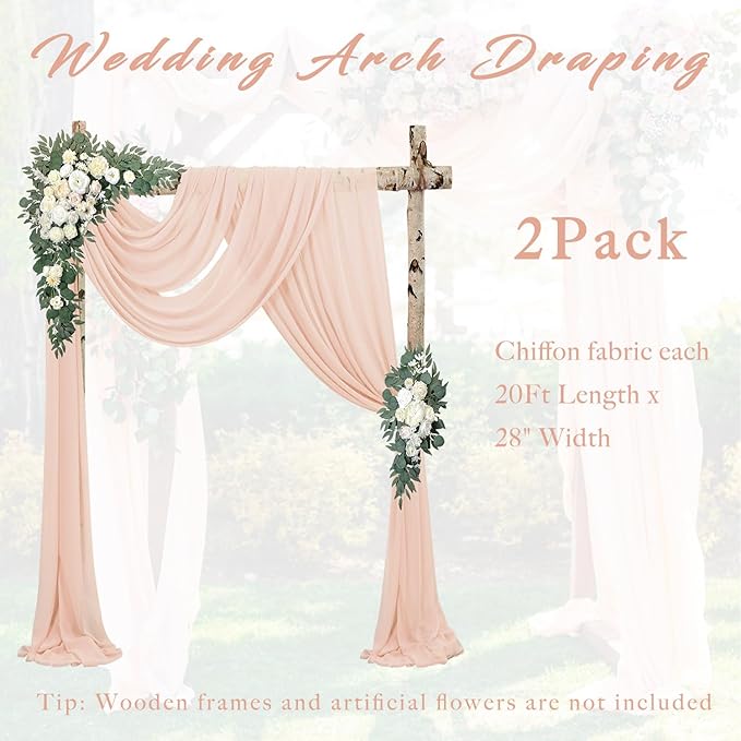 Wedding Arch Panels, Light Peach Chiffon, 20 Ft x 28 In, Set of 2