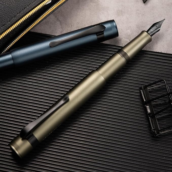 Hongdian M2 Black Forest Mini Fountain Pen, Long Blade Nib & Sleek Shape Aluminium Short Pocket Travel Pen (Midnight Blue)