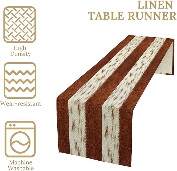 Cow Patchwork Print Table Runner, Brown Country Farm Animal Fur Skin Farm Safari Wildlife Pattern Table Runner for Dinner Dinning Home Kitchen Living Room Party Holidays Setting, 13x60 Inch