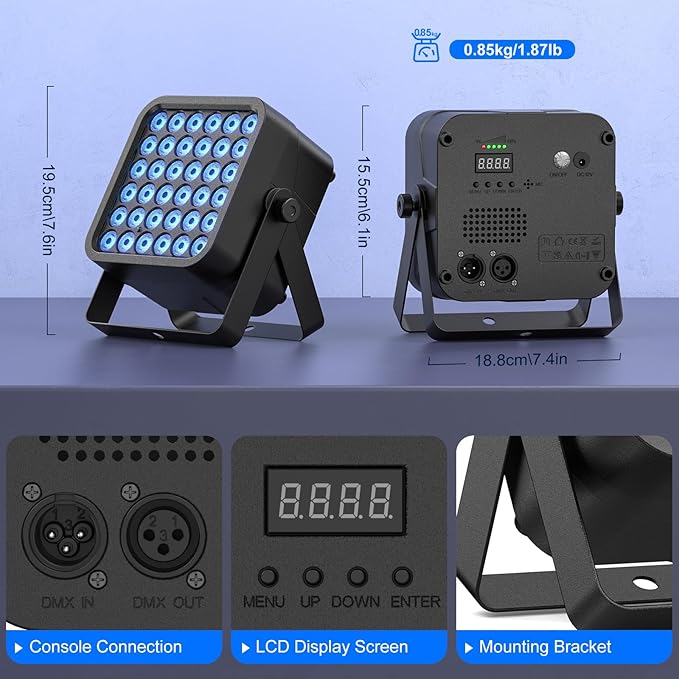Rechargeable Par Can Lights, 72W RGB 5200mAh Uplights Battery Powered Stage Light, Wireless DJ Lights Sound Activated with Remote & DMX Control for Festivals, Weddings, Bars, Churches, DJ (2 Packs)