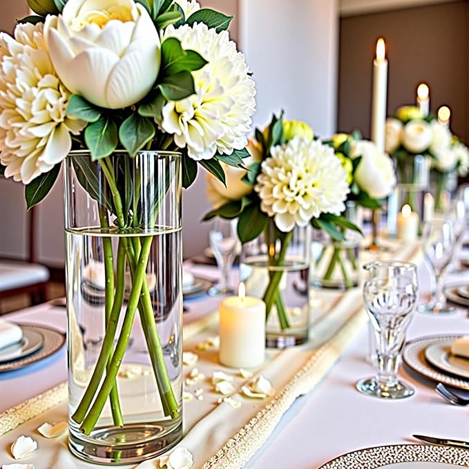 Cylinder Vases Set of 48 in 4 Sizes, Clear Glass for Centerpieces