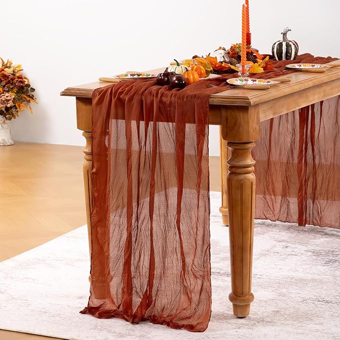 Terracotta Cheesecloth Table Runner 4 Pack Fall Burnt Orange Cheese Cloth Table Runners 120 Inches Rust Thanksgiving Fall Table Decorations for Friendsgiving Wedding Bridal Baby Shower Party