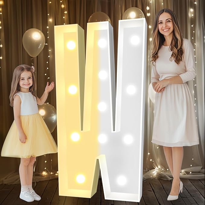 Decorations: 4 FT Light Up Mosaic Marquee Letter W, Warm or Cool White